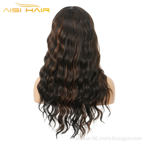 Aisi Hair Cheap Top Selling Natural Long Body Wave Black Mix Ombre Color For Women Wholesale Fiber Synthetic Hair Wigs
